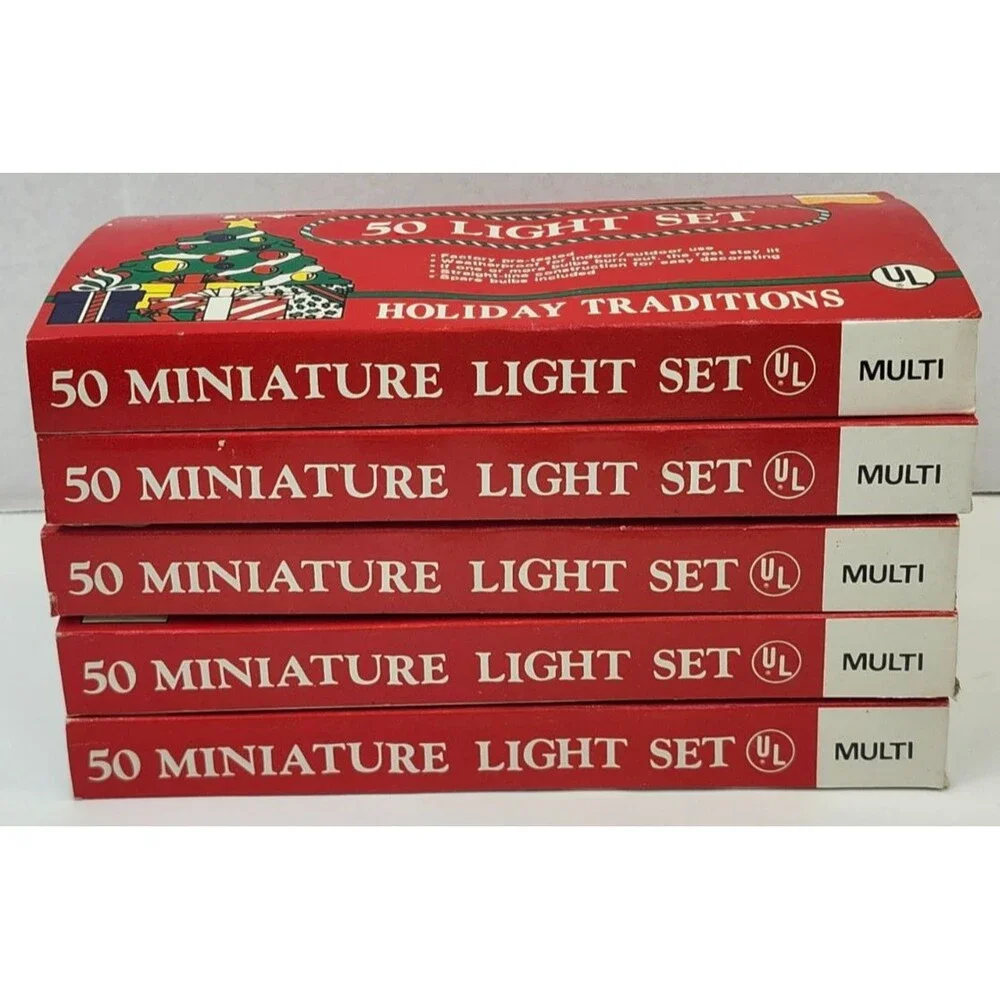 Lot of 5 Vintage Holiday Traditions 50 Miniature Light Sets Multi-Color New NOS
